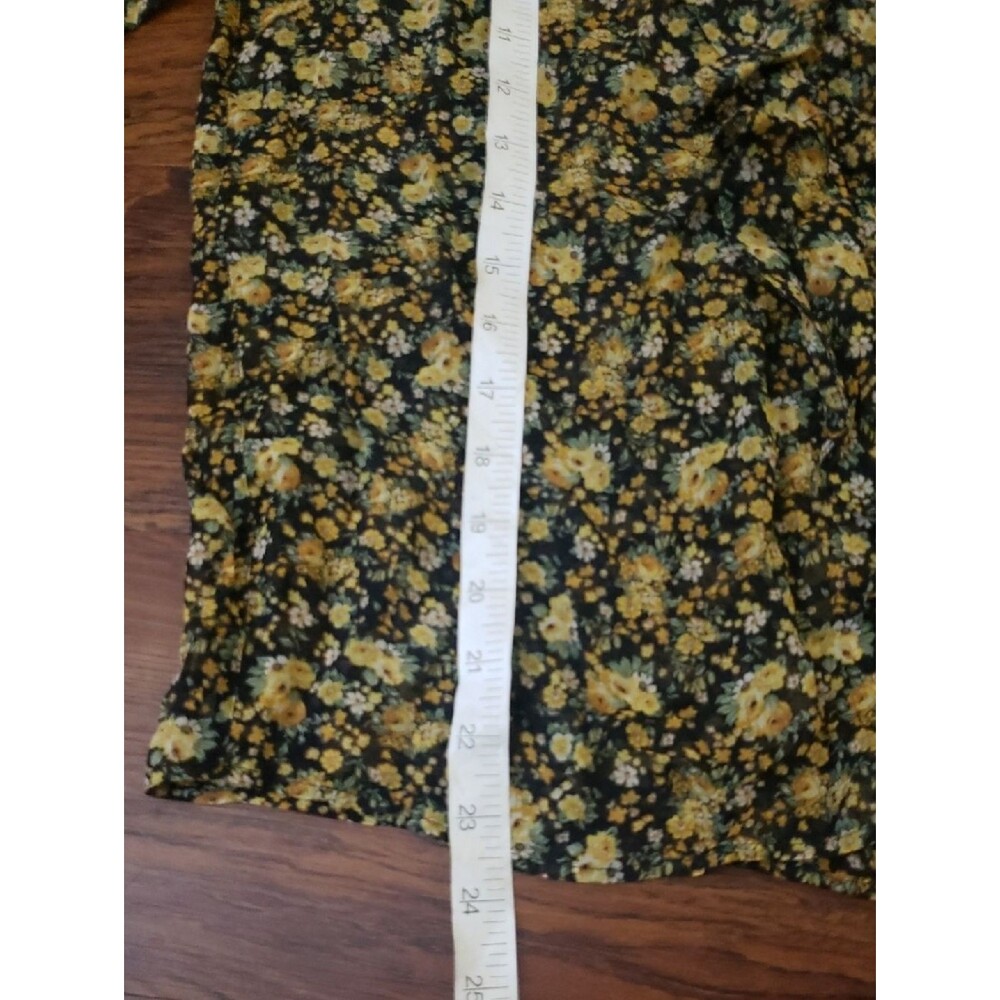 Sezane Yellow Black Floral Short Sleeve Blouse Size 34 Romantic Fairy Feminine - Picture 6 of 9